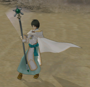 Laura wielding the Hammerne Staff as a weapon in Radiant Dawn.