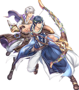 Artwork of Male Robin and Chrom as the Fate-Defying Duo from Fire Emblem Heroes by Yamada Kotaro.