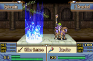 L'Arachel casting Barrier on Ephraim in The Sacred Stones.