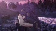 Cutscene still of Chrom reuniting with his daughter from an alternate future timeline.