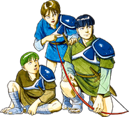 Artwork of Tobin, Gray and Kliff from Fire Emblem Gaiden.