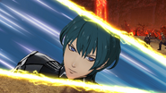 Byleth realizando un golpe crítico.