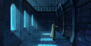 CG image of Pelleas perusing a book in the Daein Royal Library.