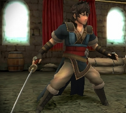 Battle model of Lon'qu, a male Myrmidon from Awakening.