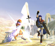 An official screenshot of Ike using Aether in Super Smash Bros