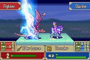 Clarine casting Thunder on an enemy Wyvern Rider in The Binding Blade.
