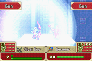 An enemy Bishop casting Recover on a fellow enemy Sniper in Binding Blade.