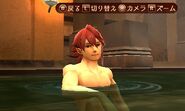 Male Avatar sitting in bath house