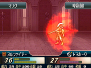 Merric casting Ember on an enemy Berserker in New Mystery of the Emblem.