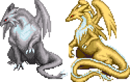 Battle models of the Divine Dragon class from Mystery of the Emblem. The first image bears their Book 1 appearance, while the second one depicts their Book 2 appearance.