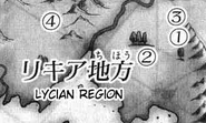 Graizel Prison's location in Lycia as shown in the manga and marked by the number 3