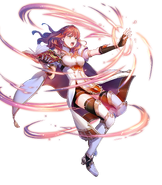 Artwork of Celica activating a skill in Fire Emblem Heroes by Akira Fujikawa.