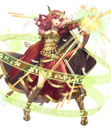 Artwork of Celica (Queen of Valentia) activating a skill in Fire Emblem Heroes by Geso Umiu.