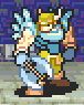 Dorcas as a Warrior holding a Hand Axe.