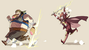 Official artwork utilized as the background image on the Epilogue of the Fire Emblem Awakening website, featuring Anna chasing Havetti with a Levin Sword.