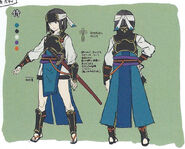 Concept art of a female Samurai (with hat) from Fates