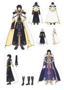 Arte conceptual del atuendo de Pelleas como Archisabio con un esquema de colores alternativo de Fire Emblem: Radiant Dawn Memorial Book Tellius Recollection: The Second Volume.