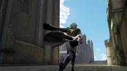 Byleth corriendo por un callejón.