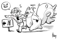 A drawing of Bruno playing Pokémon GO by Yusuke Kozaki.