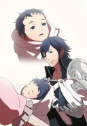 A collage featuring Chrom and his child, from the Awakening artbook. Uses sprites from a story scene in-game.