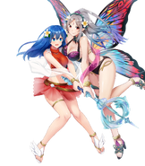 Artwork of Caeda and Plumeria as the Sea-Blossom Pair from Fire Emblem Heroes by Ryoma Kitada.