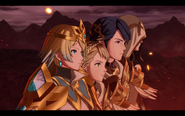 Fjorm, Sharena, Alfonse and The Summoner during the Fire Emblem Heroes Book II cinematic trailer.