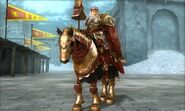 Rudolf's battle model as a Gold Knight from Echoes: Shadows of Valentia.