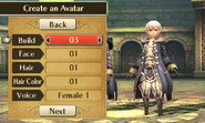 Female Robin in Fire Emblem Awakening with build 3 and the default face, hair, and hair color. Notice how this body model's pants textures have less pronounced dots changed compared to builds 1 and 2.