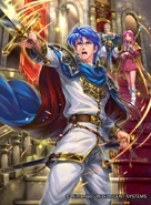 Byron's cameo in the background of artwork of Sigurd in Fire Emblem 0 (Cipher) by Kazuhiro Taneda.