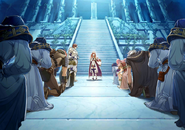 Celica promoting to Princess while Saber, Mae, and Boey kneel.