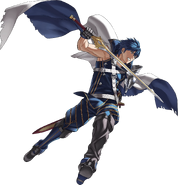 Ilustración de Chrom en la pantalla de título de Fire Emblem Heroes.