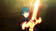 Byleth wielding the Sword of the Creator for the first time.