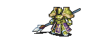 Vigarde's battle sprite in The Sacred Stones attacking with a Lance.