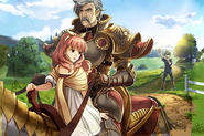 CG artwork of Mycen taking a young Celica from Ram Village.