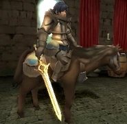 Chrom's battle model as a Cavalier in Awakening.