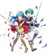 Artwork of Young Ephraim and Eirika in Fire Emblem Heroes by Asatani Tomoyo.