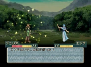 Enteh healing Julia in TearRing Saga: Utna Heroes Saga.