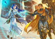 Artwork of Elena and Gawain in Fire Emblem 0 (Cipher) by Senri Kita.
