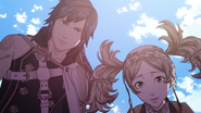 Lissa and Chrom help the Robin upright.