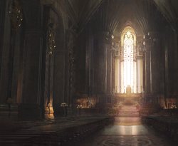 Concept art of Garreg-Mach Monastery's church.