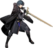 Male Byleth brandishing the sword