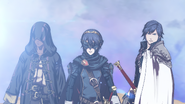 The Avatar, 露琪娜, and Chrom in the intro cutscene.