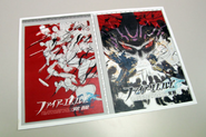 Kozaki's original idea for the game package (right). Nintendo wanted something different from what they had before with previous Fire Emblem games; they wanted something more like a group portrait (left, final).