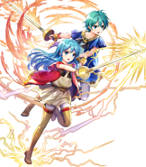 Artwork of Young Eirika and Ephraim in Fire Emblem Heroes by Asatani Tomoyo.