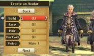Male Robin in Fire Emblem Awakening with build 3 and the default face, hair, and hair color.
