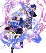 Artwork of Young Female Robin and Chrom from Heroes by Hiiragi Akio.