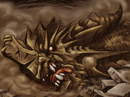 CG artwork of the fallen Medeus in his Earth Dragon form from Shadow Dragon.