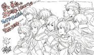 Artwork of Eirika with Lucina, Roy, Sigurd, Ephraim, Leif, Marth, Ike and Chrom from Yusuke Kozaki's twitter.