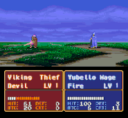 Animation of Jubelo casting Fire on an enemy Thief in Mystery of the Emblem.