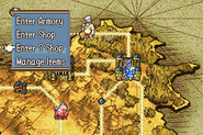 Accessing shops from world map in The Sacred Stones.